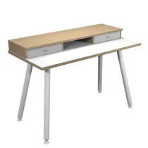 Postazione Home-Office - con sopralzo - gambe in metallo -120 x 60 x H 74,4 cm - bianco / rovere