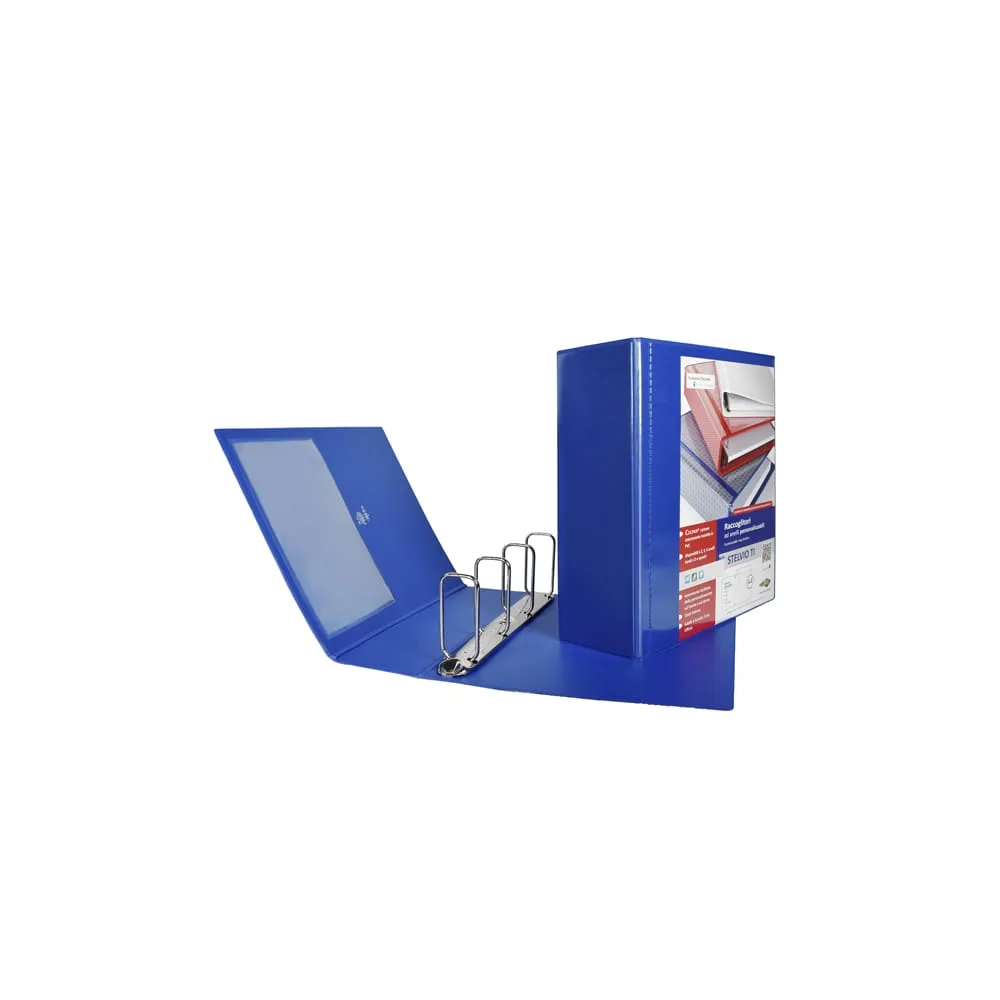 Raccoglitore personalizzabile Stelvio TI - 22 x 30 cm - 4 anelli a Q 80 mm - dorso 10 cm - blu - Sei Rota