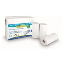 Rotolo per POS e carta di credito - 57 mm x 7 m - 55 gr - diametro esterno 25 mm - senza anima - carta termica BPA free - Rotol