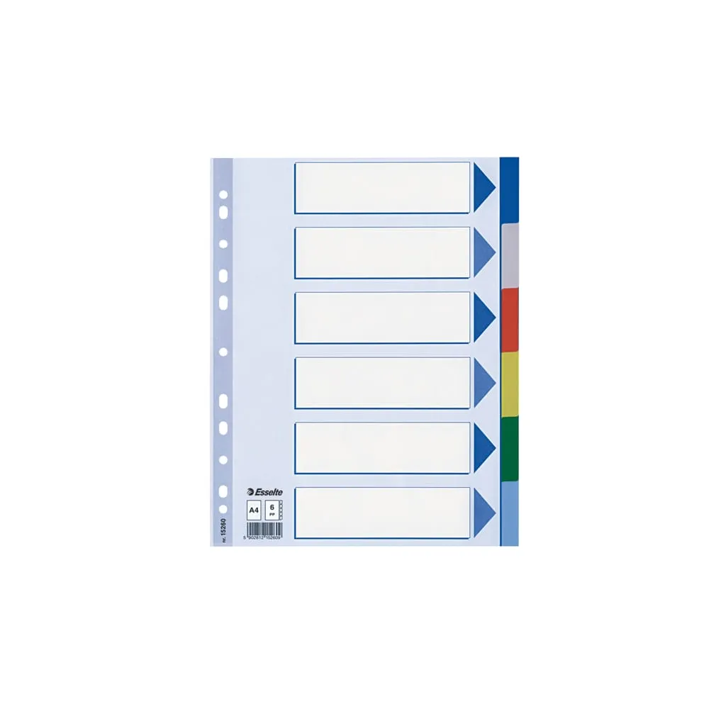 Separatore - 6 tasti colorati - PP - A4 - multicolore - Esselte