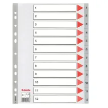 Separatore numerico 1/12 - PP - A4 - 22,5x29,7 cm - grigio - Esselte