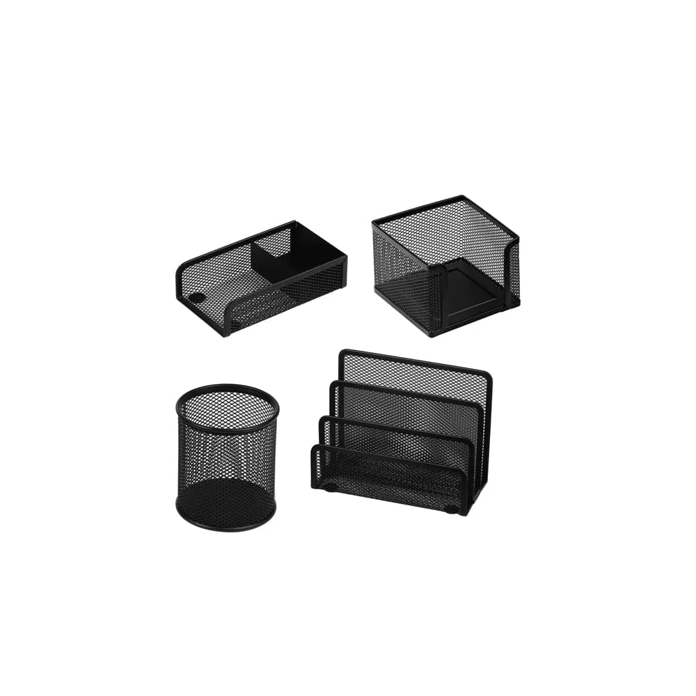 Set scrivania - 4 accessori - rete metallica - nero - Lebez