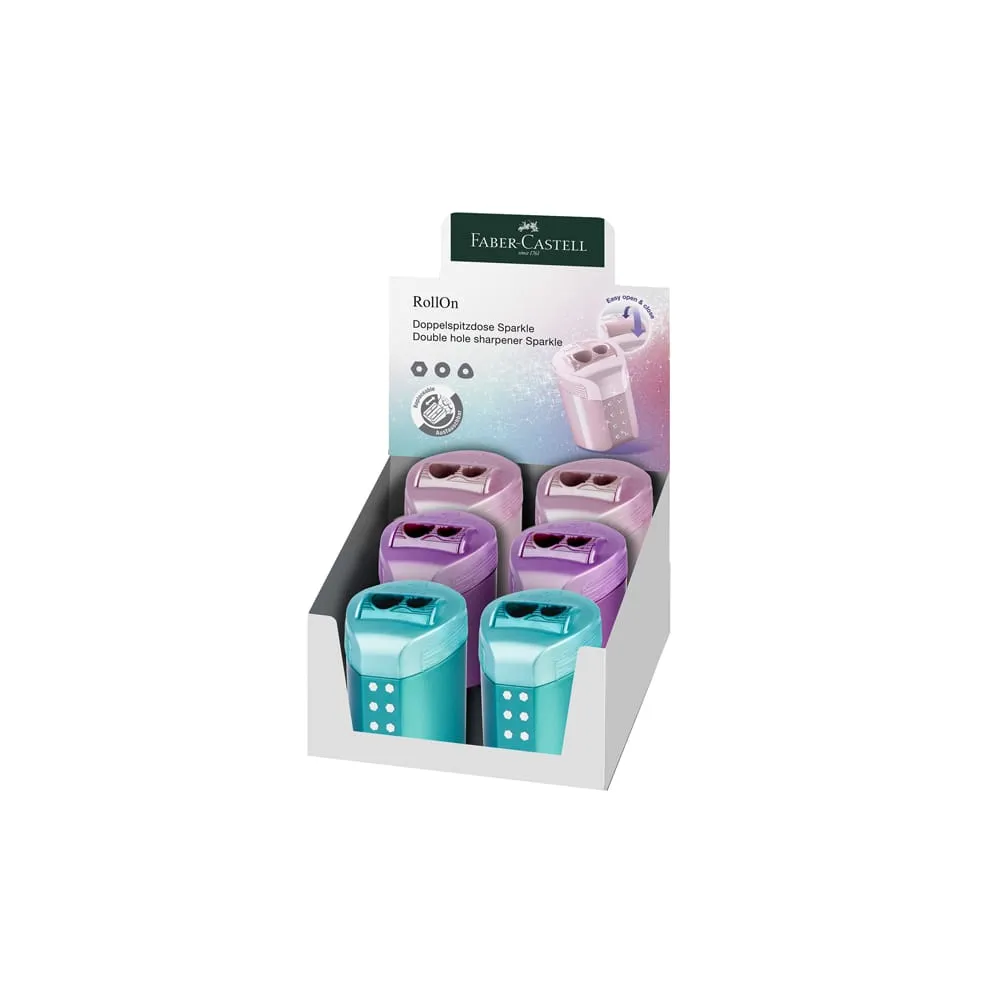 Temperamatite RollOn Sparkle - con serbatoio - 2 fori - colori assortiti - Faber-Castell
