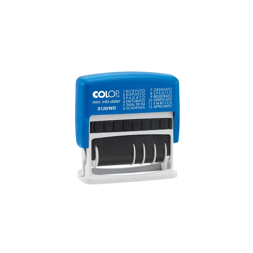 Timbro Mini Info S120/WD Datario + Polinomio - 12 diciture 4 mm - autoinchiostrante - Colop
