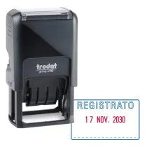 Timbro Printy 4750/L autoinchiostrante - DATA + REGISTRATO - 4,1 x 2,4 cm - 4 mm - bicolore - Trodat