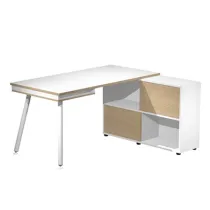 Workstation Maxi - gambe in metallo - 160 x 140 x H 81,5 cm - bianco / rovere