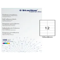 Etichette adesive - in carta - permanenti - 105 x 48 mm - 12 et/fg - 100 fogli - bianco - Starline