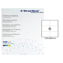 Etichette adesive - in carta - permanenti - 105 x 99 mm - 6 et/fg - 100 fogli - bianco - Starline