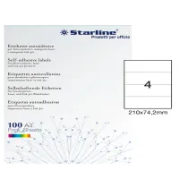 Etichette adesive - in carta - permanenti - 210 x 74,2 mm - 4 et/fg - 100 fogli - bianco - Starline
