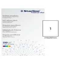 Etichette adesive - in carta - permanenti - 210 x 297 mm - 1 et/fg - 100 fogli - bianco - Starline