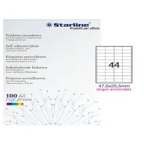 Etichette adesive - in carta - angoli arrotondati - permanenti - 47,5 x 25,5 mm - 44 et/fg - 100 fogli - bianco - Starline
