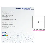 Etichette adesive - in carta - angoli arrotondati - permanenti - 199,6 x 143,5 mm - 2 et/fg - 100 fogli - bianco - Starline