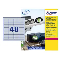 Etichette adesive L6009 - in poliestere - laser - permanenti - 45,7 x 21,2 mm - 48 et/fg - 20 fogli - argento - Avery