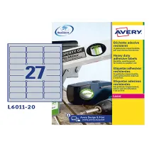 Etichette adesive L6011 - in poliestere - laser - permanenti - 63,5 x 29,6 mm - 27 et/fg - 8 fogli - argento - Avery